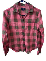 American Eagle Button Long Sleeved Shirt Womens Size XS Pink Check Cabincore - £6.98 GBP