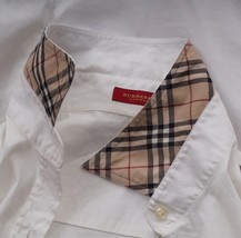 Burberry Women&#39;s White Long Sleeve Check Collar Blouse Shirt size M Medium - $137.61