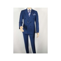 Men Suit BERLUSCONI Turkey 100% Italian Wool 180's Double Breasted #Ber22 Blue image 2