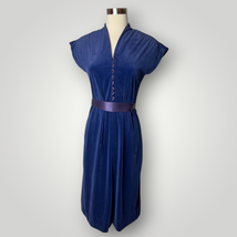 Vintage 1960s Dress Leslie Fay Velvet Dark Blue Purple Button Front F - £37.24 GBP