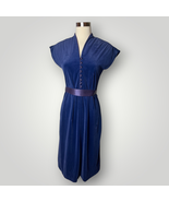 Vintage 1960s Dress Leslie Fay Velvet Dark Blue Purple Button Front F - £37.28 GBP