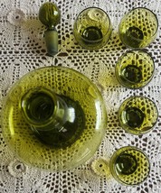 Vintage ~ Green Glass ~ Seven Piece (7) Sake Set ~ Decanter w/Solid Stopper - £58.91 GBP