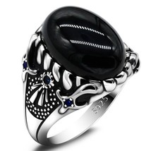 Men&#39;s Personality Ring 925 Sterling Silver Natural Green Agate Stone Blue Spinel - £57.94 GBP