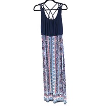 Three Pink Hearts Maxi Dress Strappy Sleeveless Geometric Navy Blue Whit... - £5.40 GBP