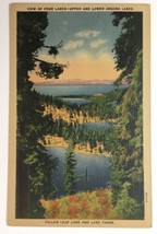 View Of Four Lakes Fallen Leaf Lake &amp; Tahoe Angora Lakes NV Linen Postcard - £9.49 GBP