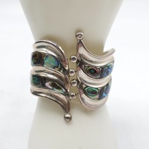 Vintage Sterling Silver Abalone Shell Artist Signed Hinged Cuff Bracelet - £137.66 GBP