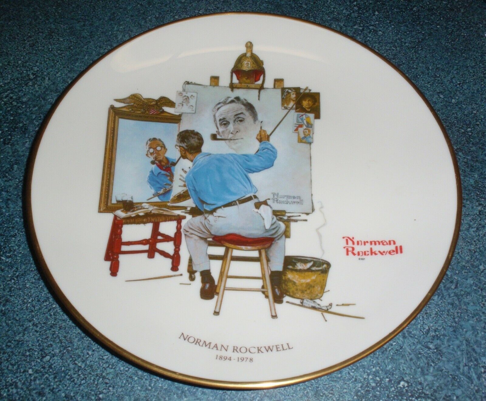 Vintage 1978 Norman Rockwell "Triple Self Portrait" Gorham Collectible Plate! - $8.72