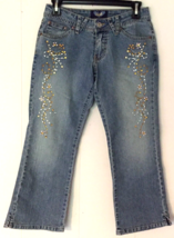 Angels capri jeans size 5 women blue denim embroidered rhinestones stretch - £11.07 GBP