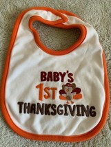 Carters Baby Cream Orange Baby’s 1st Thanksgiving Turkey Embroidered Baby Bib - £3.52 GBP