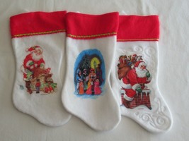 Vtg Lot 3x Felt Christmas Stocking Santa Claus Morgan &amp; Santas Best ~15&quot; Caroler - £17.29 GBP