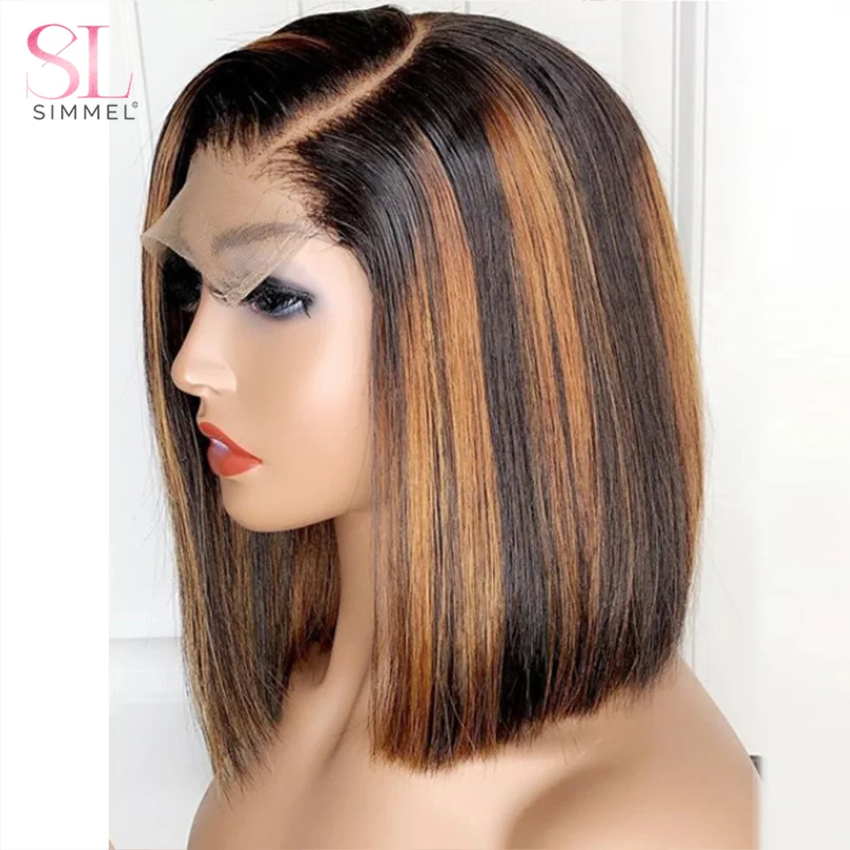 SIMMEL Ombre 4x4 Lace Closure Wig Highlight Colored Human Hair Wigs Highlig - £44.38 GBP+