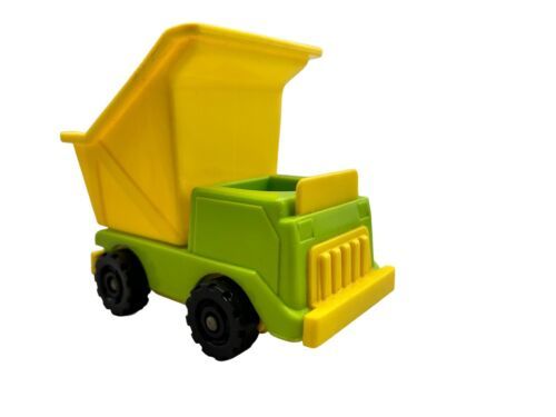 Vintage Fisher Price Little People YELLOW GREEN DUMP TRUCK Construction Truck - $8.14