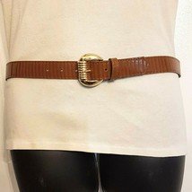 Fashion Belt size 8 Textured Brown Faux Leather 1 wide with Gold Tone Bu... - $11.88
