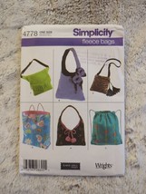 2004 Fleece Handbags Six Styles Sewing Pattern Simplicity 4778 OOP UC Wrights - £7.60 GBP