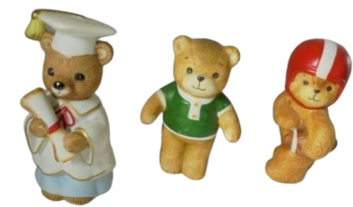 Primary image for Lot of 3 Vintage Enesco Homco Bear Football Player Graduate Figurines 1979 1990