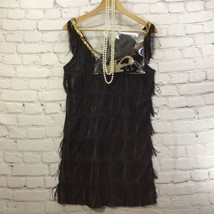 Flapper Outfit Costume Womens Sz XS Black Beads Headband Gloves  - £23.25 GBP