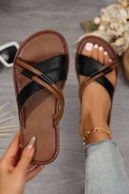 Black Criss Cross PU Leather Flat Slippers - $27.13