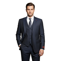Men Suit BERLUSCONI Turkey 100% Italian Wool Super 180's 3pc Vested #Ber14 Navy image 4
