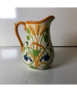 Vintage Hand Painted Ceramic Pitcher With Wheat Floral Design 6 in - $34.30