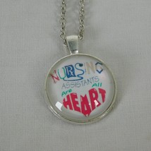 Nursing Assistants Are All Heart Silver Tone Cabochon Pendant Chain Necklace Rd - £2.35 GBP