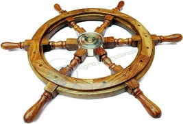 24&quot; Brass Finishing Wooden Steering Ship Wheel Pirate Vintage Wall Décor... - £73.76 GBP