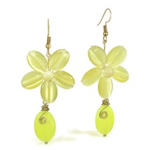 Romantic Green Lime Quartz Floral Teardrop Brass Earrings - $12.66