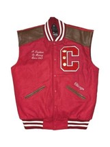 Chicago Playground The Varsity Collection Red/Brown Leather Letterman Ve... - £111.30 GBP