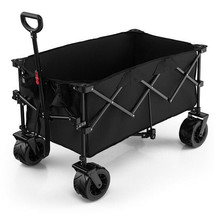 Folding Utility Garden Cart with Wide Wheels and Adjustable Handle-Black - £150.74 GBP