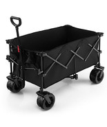 Folding Utility Garden Cart with Wide Wheels and Adjustable Handle-Black - £142.58 GBP