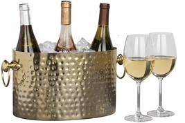 Wine or Champagne 3-Bottle Chiller, Bucket, Gold - Hammered - HandCrafted - Remo - £80.14 GBP