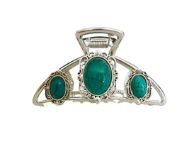 Hair claw clip turquoise blue green silver western style meta design - $15.95