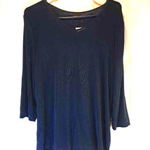 Citiknits Women&#39;s Tunic Top Blouse Blue Long Sleeve V Neck Stretch USA L New - £16.61 GBP