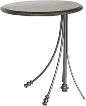 Side Table Sandro Luna Bella Hand-Forged Iron Silver Brown Wood Top USA Made - $1,169.00