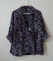 George Purple Geometric 2in1 Button Up Shirt Women 2XL (18W-20W) Short Sleeve - £12.37 GBP