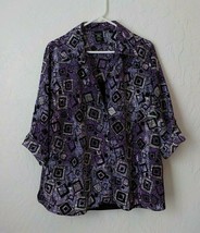 George Purple Geometric 2in1 Button Up Shirt Women 2XL (18W-20W) Short Sleeve - £12.43 GBP