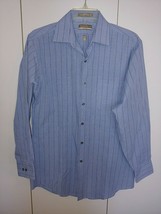 VAN HEUSEN FITTED MEN&#39;S LS BUTTON BLUE PLAID DRESS SHIRT-15.5x32/33-NWOT... - $13.09