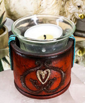 Western Cowgirl Red Love Heart Scrollwork Lace Faux Leather Votive Candle Holder - £13.29 GBP