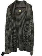 Matty M Women&#39;s Acrylic Crochet Open Front Cardigan Beige &amp; Black Sweater XL - £18.33 GBP