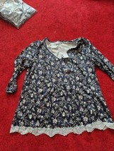 BNWT Liofoer Size Large Blue Floral 3/4 Sleeved Top - $10.09