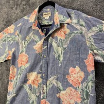 Cooke Street Vintage Hawaiian Shirt Mens Large Blue Rose Floral Print USA Made - £9.29 GBP