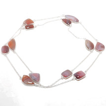 Red Lace Agate Gemstone Handmade Christmas Gift Necklace Jewelry 36&quot; SA 6987 - £7.18 GBP