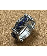 Sterling Silver Lapis Ring Set 6.42g Fine Jewelry Size 7 Marcasite Accen... - $69.22 CAD