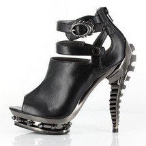 Hades ROGUE Black Peep Toe High Molded Skeleton Heels Spike Platform Ank... - £119.38 GBP