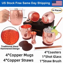 4Pack Copper Moscow Mule Mugs Set 16Oz With Handles Straws Coasters Brush Kit - £43.95 GBP