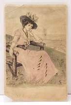 Victorian Lady Seated above Town Signed Colored 1908 Lebanon Pa Postcard E4 - $3.95