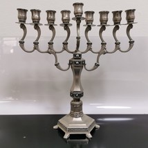 VTG Traditional Antique Style Nickel Hanukkah Menorah - £36.65 GBP