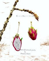 Dragon fruit clay earrings, tropical fruit earrings, gift for her - £52.27 GBP