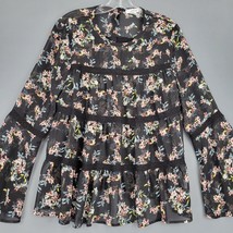 Anthropologie Ro&amp;De Women Shirt Size L Black Whimsygoth Floral Long Bell Sleeve - £12.03 GBP