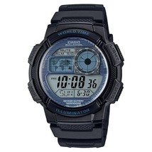 Casio World Time Sport Watch Mens Black Water Resistant 5 Alarms Stopwatch Light - £13.48 GBP