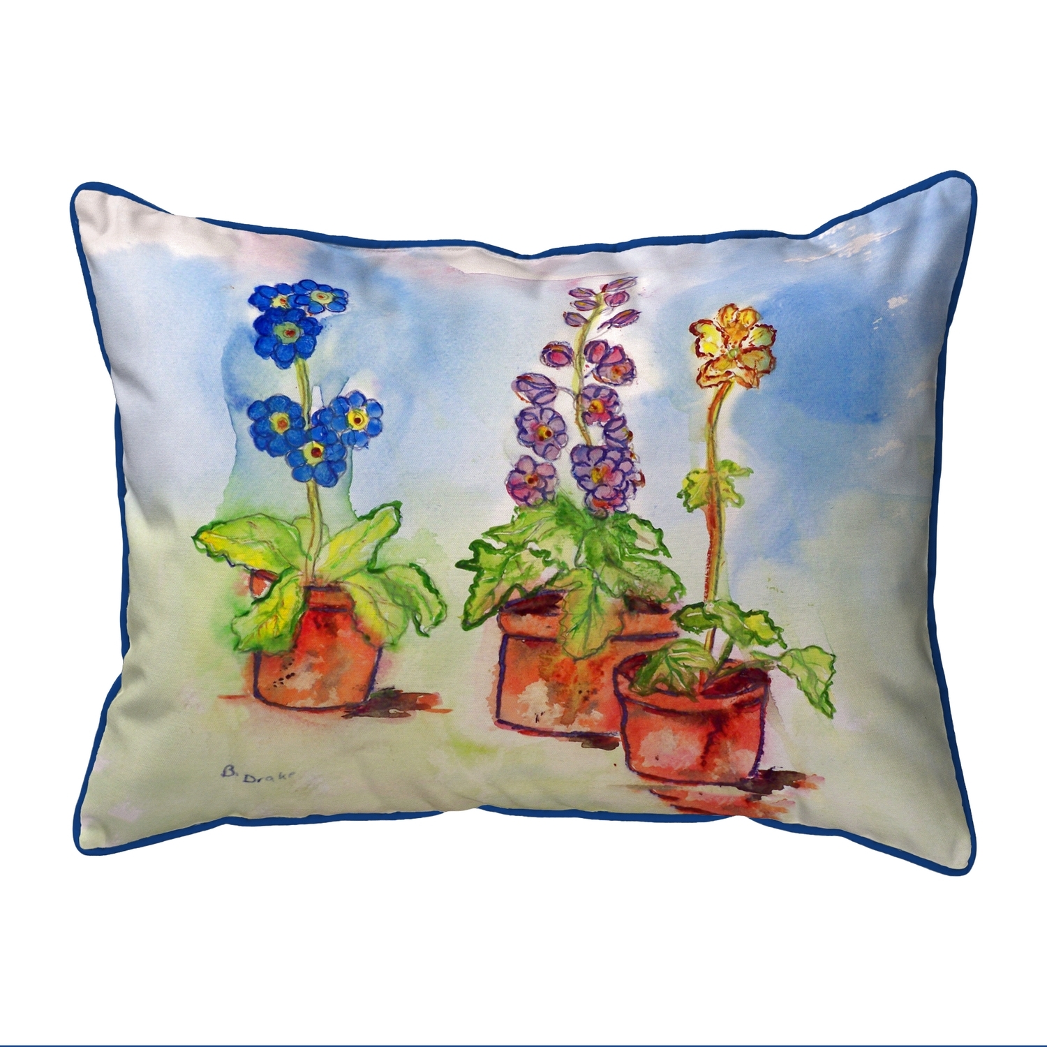 Betsy Drake Potted Flowers Small Indoor Outdoor Pillow 11x14 - $49.49